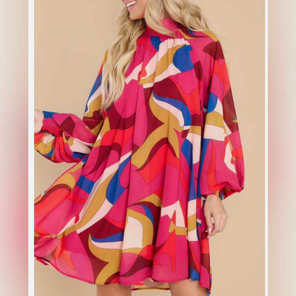 Aura multicolored mod retro 60’s trapeze dress tie back lined. Large
